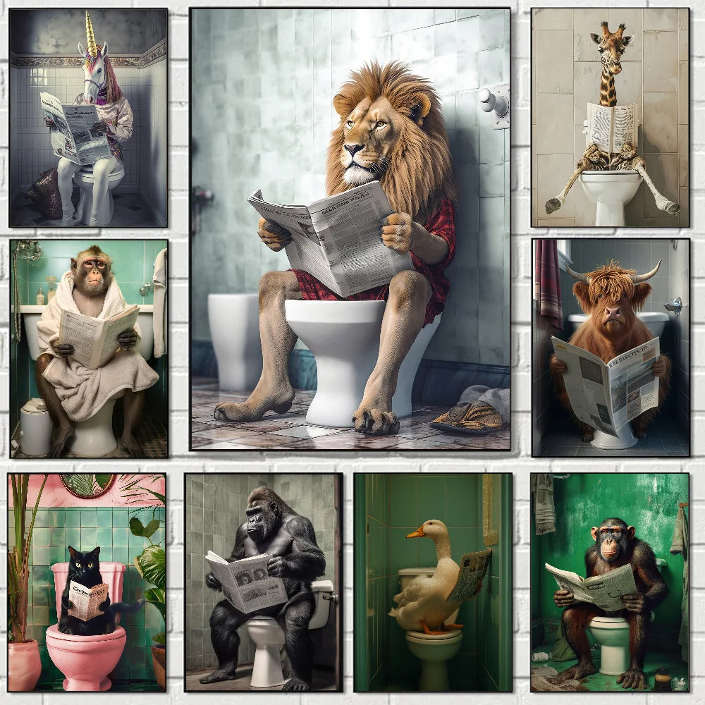 Funny Bathroom Humorous Animal Poster Self-adhesive Art Waterproof Paper Sticker Coffee House Bar Room Wall Decor Funny Bathroom Humorous Animal Poster Self-adhesive Art Waterproof Paper Sticker Coffee House Bar Room Wall Decor